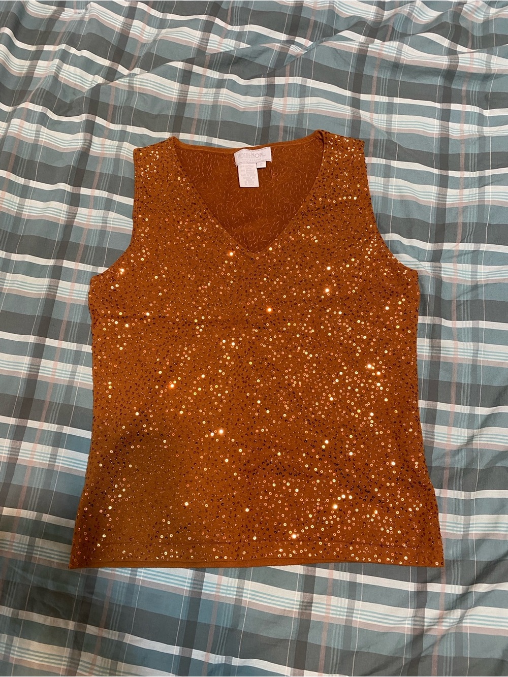 Votre Nom Collecttion Copper Sequin V-Neck Sleeveless Top Y2K